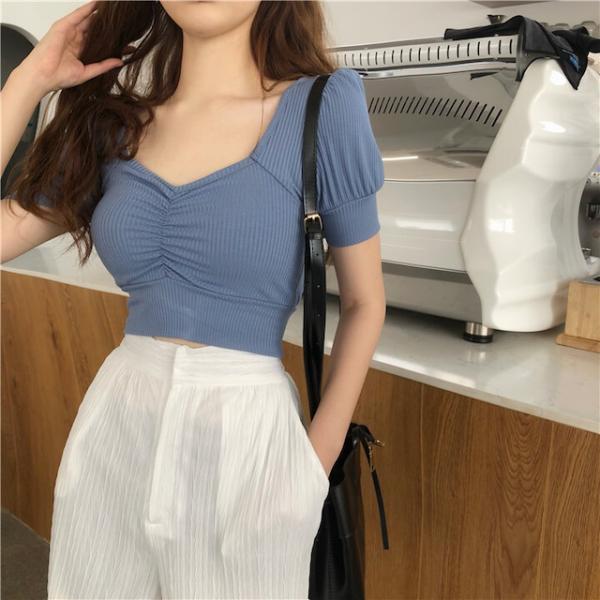 紺 ワンサイズ ボトムシャツ 丈短Tシャツ バススリーブ