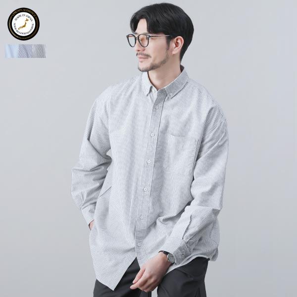 スプートニクス（SPUTNICKS）/日本製播州織オックスフォードストライプボタンダウンボクシーAライン長袖シャツ シャツ メンズ 播州織 オックスフォード ボタンダウン 長袖 ボクシー A