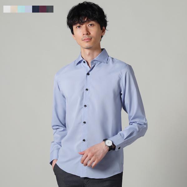 【メール便対応】 シャツ メンズ 秋 秋服 春 長袖 日本製 国産 接触冷感 涼しい ホリゾンタルカラー 軽量 薄手 上品 ビジカジ オフィス キレイめ