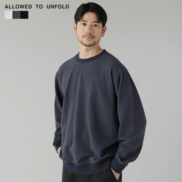 カットソー トップス メンズ 春 春服 クルーネック プルオーバー サッカー生地 イージーケア 通気性 シボ コットン 綿 長袖 ALLOWED TO UNFOLD 0702-61203