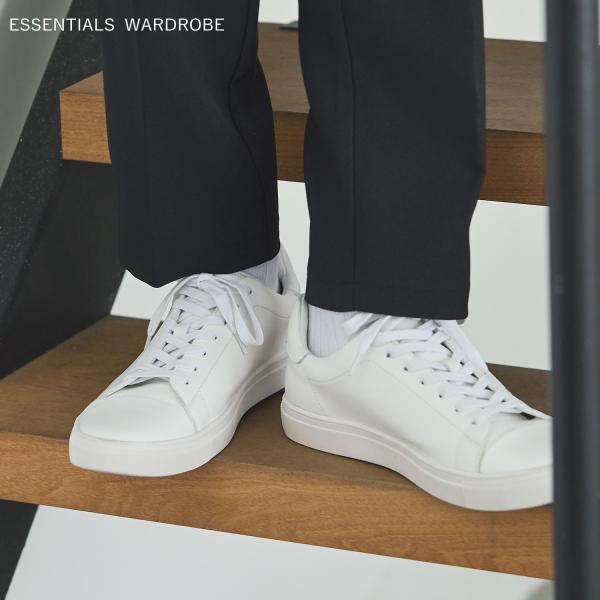 ホワイト スニーカー 合成皮革 ESSENTIALS WARDROBE スニーカー 白スニーカー メンズ 合成皮革 PU