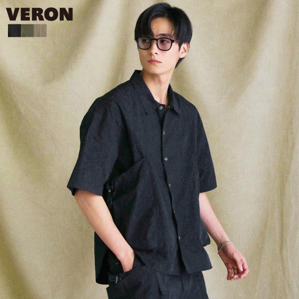 【セットアップ対応】 シャツ ジャケット トップス メンズ 夏 夏服 半袖 ワイドシルエット ドローコード 大容量 ポケット コットンナイロン アウトドア