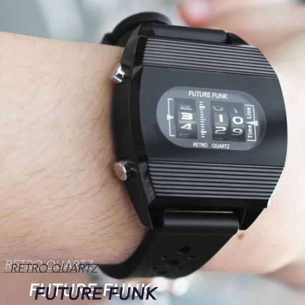 FUTURE FUNK 腕時計 クォーツ　電池新品稼働中 腕時計 メンズ ラバー バンド クオーツ腕時計 レディース ブラック