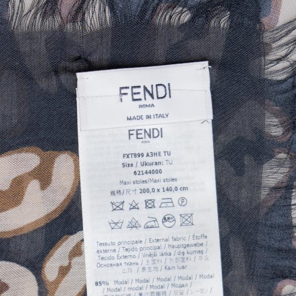 フェンディ FENDI ストール モダール/シルク ブラック系 FXT899 A3HE 200×140 大判 レディース ズッカ柄 レオパード 新品  正規品