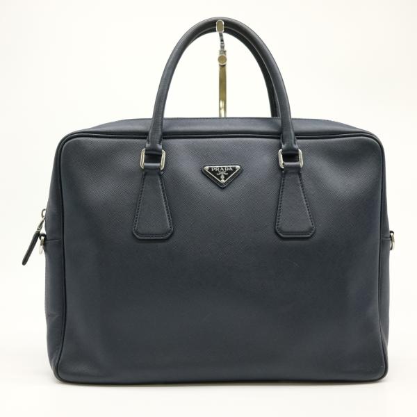 プラダ ビジネスバッグ ブリーフケース サフィアーノレザー ネイビー PRADA 超美品 プラダ サフィアーノレザー ブリーフケース