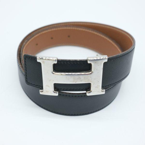 エルメス ボックスカーフ×クシュベル ベルト ブラックレザー メンズ レディース エルメス ボックスカーフ×クシュベル ベルト ブラックレザー