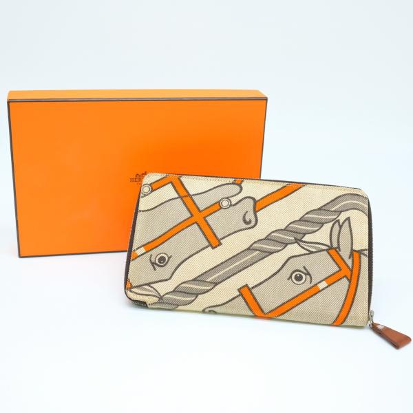 希少☆HERMES　スティープルGM　長財布　ラウンドファスナー　馬 スティーブルGM ラウンドファスナー長財布 キャンバス トワル 馬