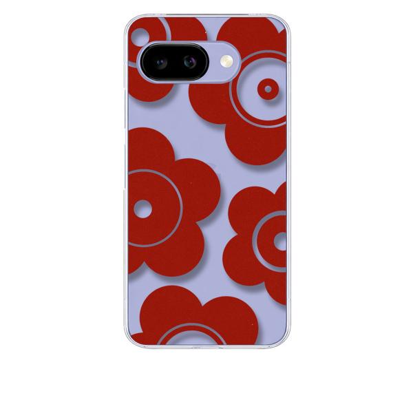 Google Pixel 10A クリア ハードケース t026-レッド 花柄 マリメッコ風