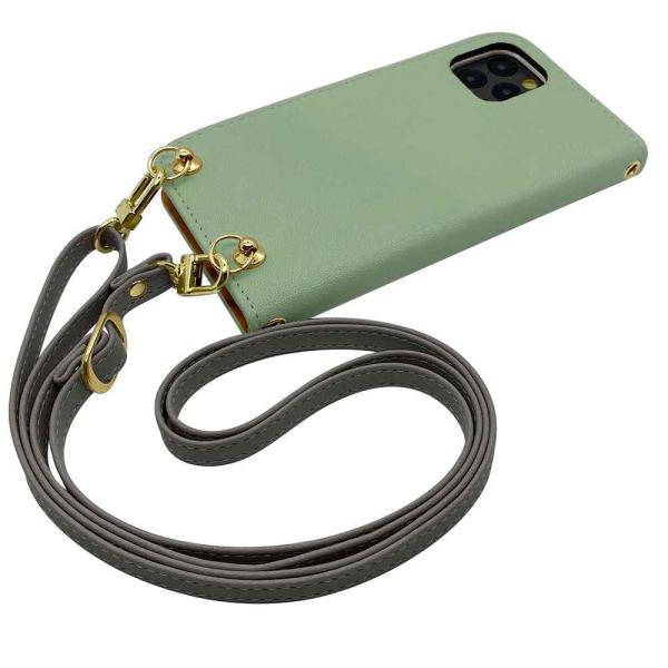 SH-02MAndroid One S7 スマホショルダー（手帳アッシュグリーン×ストラップ:アッシュグレー）カバー 手帳 くすみカラー