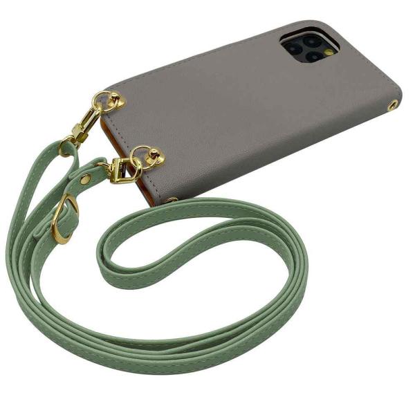 SH-02MAndroid One S7 スマホショルダー（手帳アッシュグレー×ストラップ:アッシュグリーン）カバー 手帳 くすみカラー