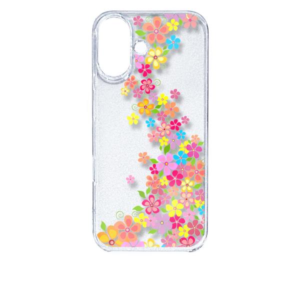 iPhone16 アイフォン16 クリア ハードケース 花柄 フラワー 小花柄 カラフル ライン スマホ ケース スマートフォン