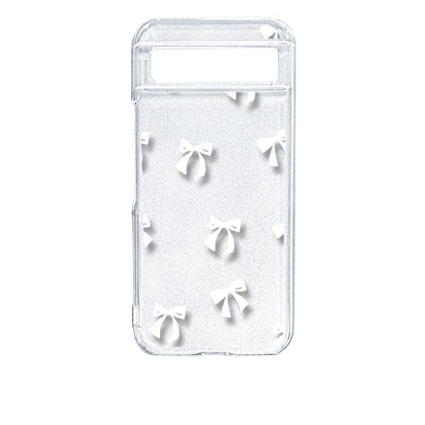 Google Pixel 8a ピクセル8a クリア ハードケース リボン(ホワイト