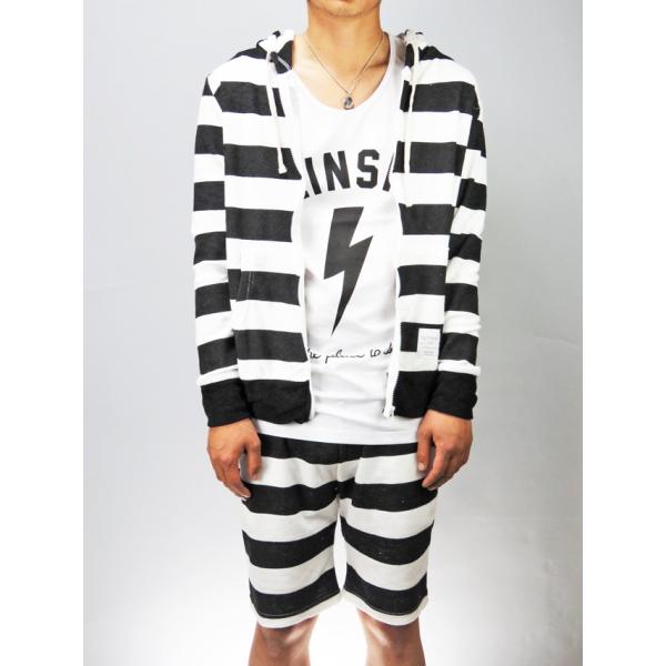40%FF!! GOTHAM NYC (ゴッサム) PILE SET UP (パイルセットアップ) WHITE/BLACK ボーダー  (パーカー ショーツ 上下セット)