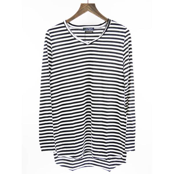SEAMS (シームス) BORDER LONG TEE (ボーダーロングTシャツ) ロンT,ロング丈