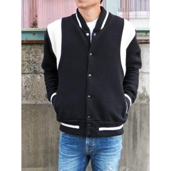 SALE!!  HOLLYWOOD MADE (ハリウッドメイド) FULLING KNIT VARSITY JACKET (スタジャン) BLACK