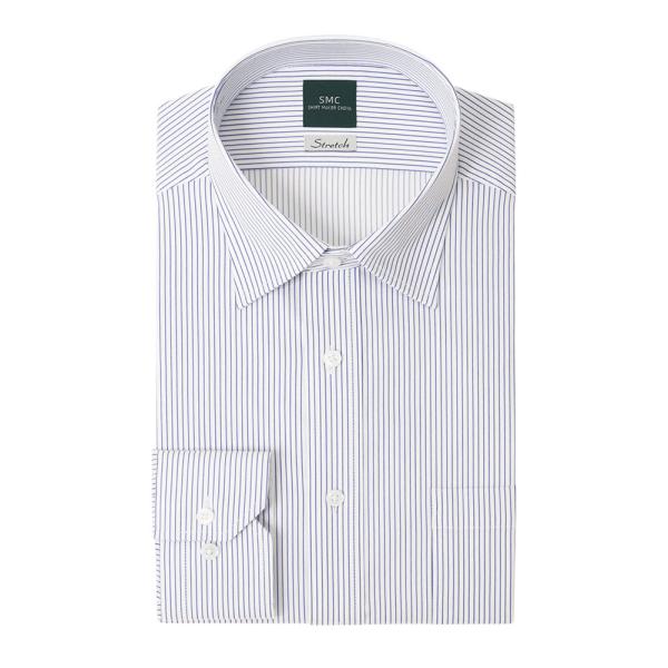 ワイシャツ 長袖 メンズ 形態安定 吸水速乾 ストレッチ ブルー ストライプ レギュラーカラー SHIRT MAKER CHOY