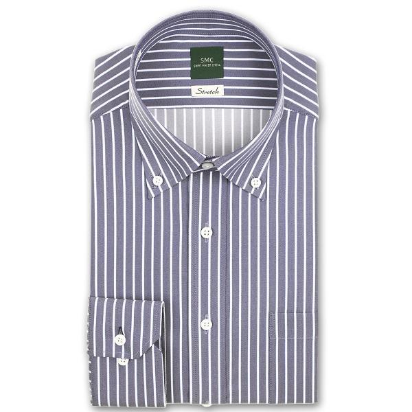 SMC ワイシャツ Yシャツ メンズ 長袖 | Stretch 形態安定加工 ネイビー 