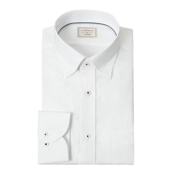 LORDSON by CHOYA綿100％ 形態安定ドレスシャツ（標準体）気回ししやすい、定番の白ドビー。小ぶりのチェック柄織がさりげなくお洒落な一枚です。下前立てにはネイビーのパイピングテープを使用しています。ふっくらとソフトで着心地の良...