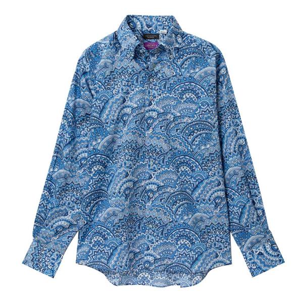 LEONARD 花と鳥のプリント 長袖ポロシャツ ベージュ LEONARD 花と鳥のプリント 長袖ポロシャツ ベージュ