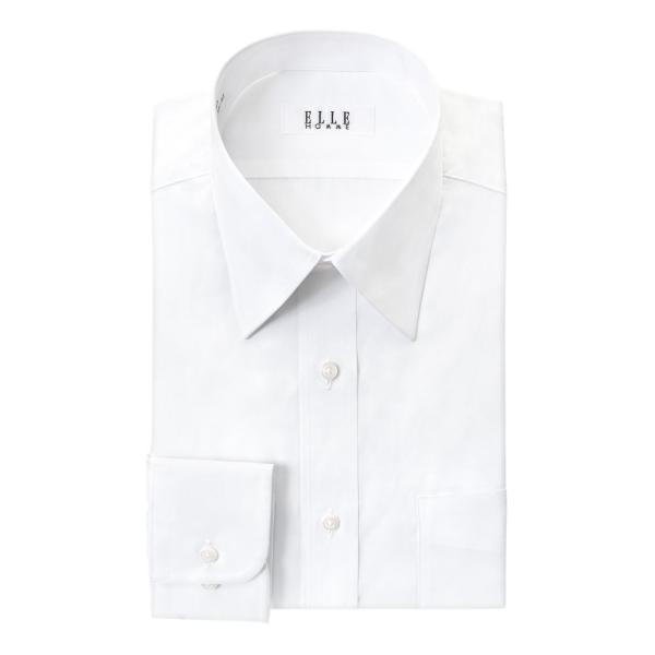 ELLE HOMME 長袖 ワイシャツ メンズ 春夏秋冬 形態安定 白ブロード レギュラーカラーシャツ |綿 ポリエステル ホワイト