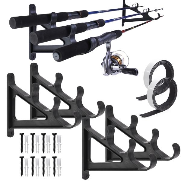 【横掛けタイプの壁掛けロッドホルダー・EVA素材クッションテープ付き】釣り竿の収納にお困りの方へおすすめ！組み立て不要の横掛けタイプの壁掛けロッドホルダーです。大切なロッドをスッキリ・省スペースで収納。リールを装着したままでも掛けられます。...