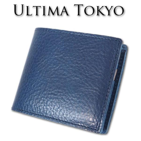 ultima TOKYO 二つ折り財布 ネイビー ultima TOKYO（ウルティマトーキョー） 牛革 二つ折り財布 メンズ