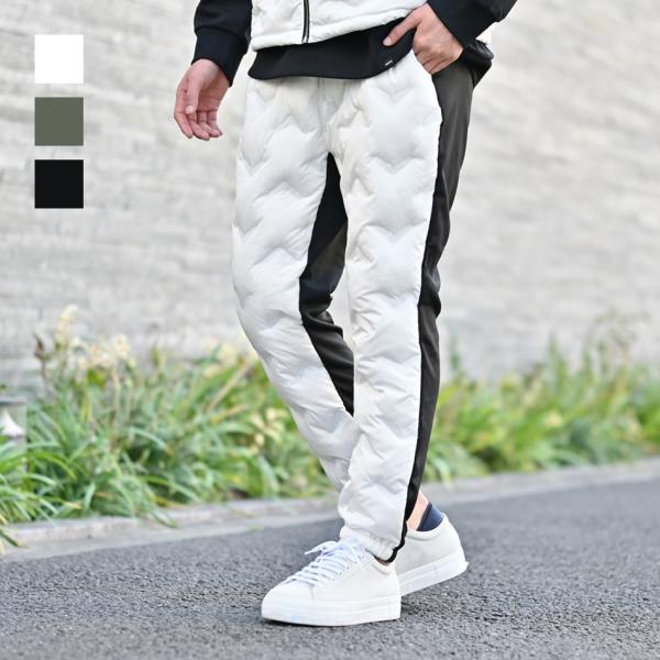 ダウンパンツ メンズ ジョガーパンツ 秋冬 シームレス 撥水 モード系 ストリート系 アウトドア系 キャンプ オラオラ系 ホワイト カーキ ブラック 白 黒 M L XL