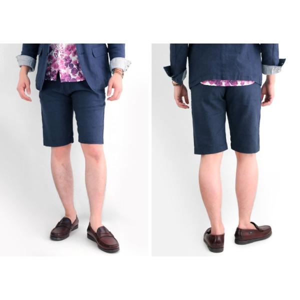 ハーフパンツ メンズ 麻 ペイズリー 紺 M L ベージュ ネイビー