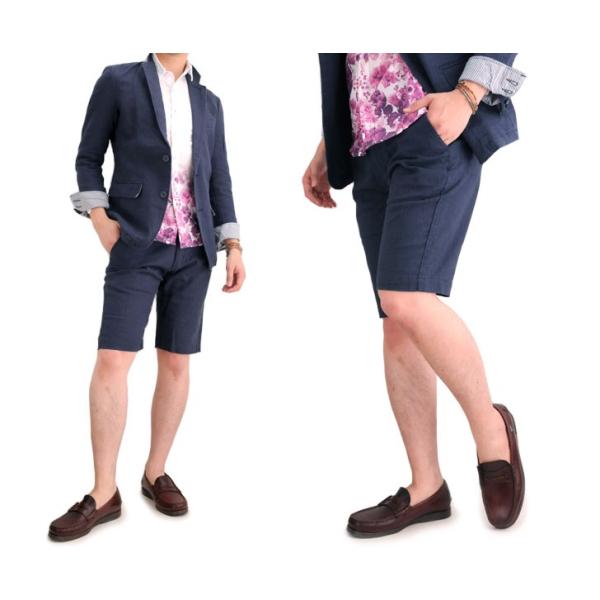 ハーフパンツ メンズ 麻 ペイズリー 紺 M L ベージュ ネイビー