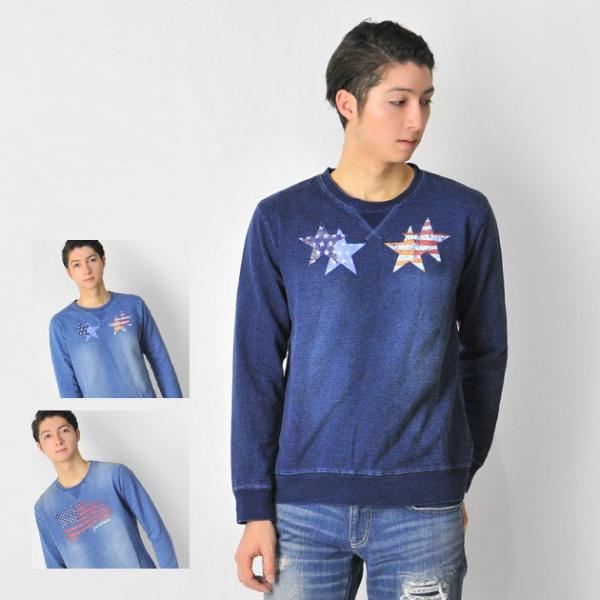 トレーナー メンズ 綿100 ライトブルー ブルー ネイビー 青 紺 M L Xl