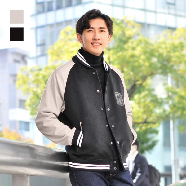 Time is on 黒 レザー　スタジアムジャンバー スタジアムジャケット スタジャン メンズ スタジアムジャンパー