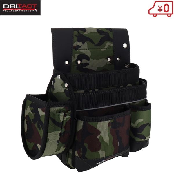 ■特長・釘、ビス、道工具類の収納携帯に。・ポケットが多めで使いやすさを重視しております。・大きめ釘袋で、大容量タイプです。・型くずれがしにくく使いやすい設計です。・サイドには墨壺ケースが付いています。・カラー：グリーン迷彩・サイズ：H320...