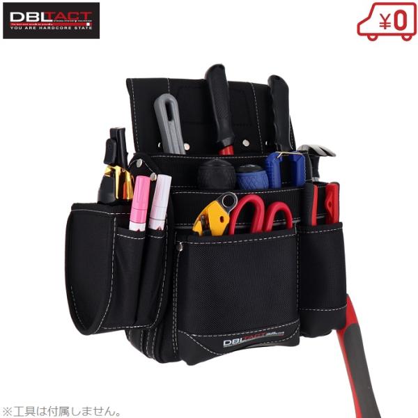DBLTACT 腰袋 墨つぼケース付 釘袋 工具差し かっこいい DT-19-BK 工具袋 電工 小物入れ ハンマー差し 大工道具 工具バッグ ツールバッグ おしゃれ ブラック 黒