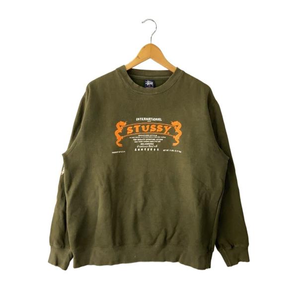 STUSSY◇スウェット/S/コットン/GRN/90s old stussy/ドラゴン