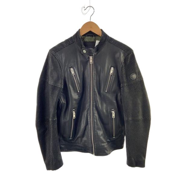 DIESEL◇シングルライダースジャケット/M/羊革/BLK/パイソン柄/袖口