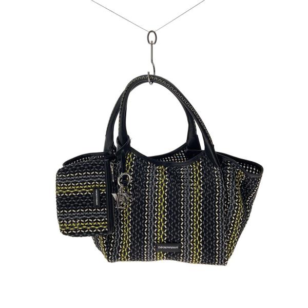 EMPORIO ARMANI◇トートバッグ/バスケット織り/ロゴチャーム/BLK