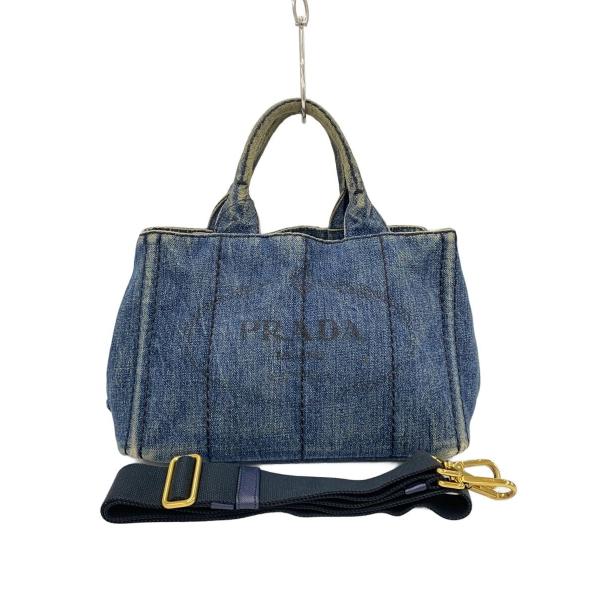 PRADA◇カナパデニムトートーバッグ/ショルダーバッグ/--/BLU/無地
