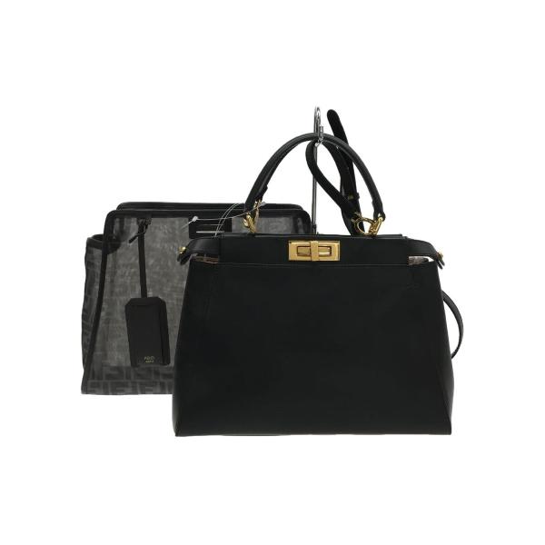 FENDI◇ピーカブー/ハンドバッグ/ネイビー/カバー付き/レザー傷 FENDI◇ピーカブー/ハンドバッグ/ネイビー/カバー付き/レザー傷