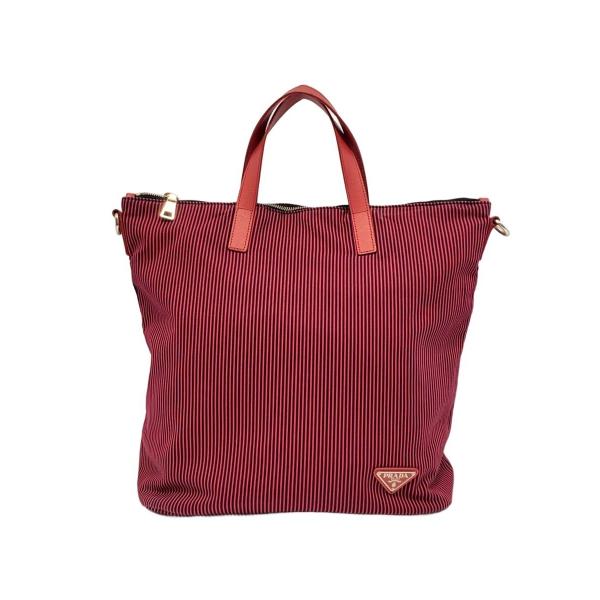 PRADA◇トートバッグ/ナイロン/RED/ストライプ/B2052G : セカンド