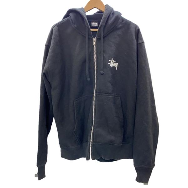 STUSSY◇ジップパーカー/L/コットン/BLK/無地// : セカンドストリート