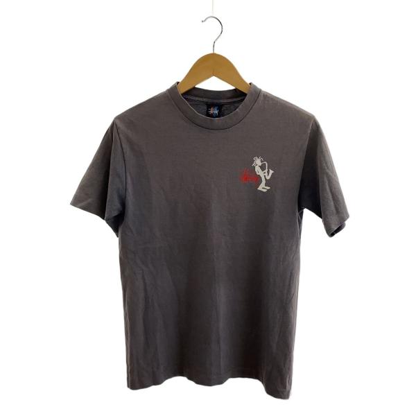 STUSSY◇Tシャツ/S/コットン/GRY/90s/USA製/紺タグ/ジャズシャドーマン