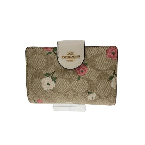 COACH◇2つ折り財布/レザー/BEG/花柄/レディース/CR968 : セカンド