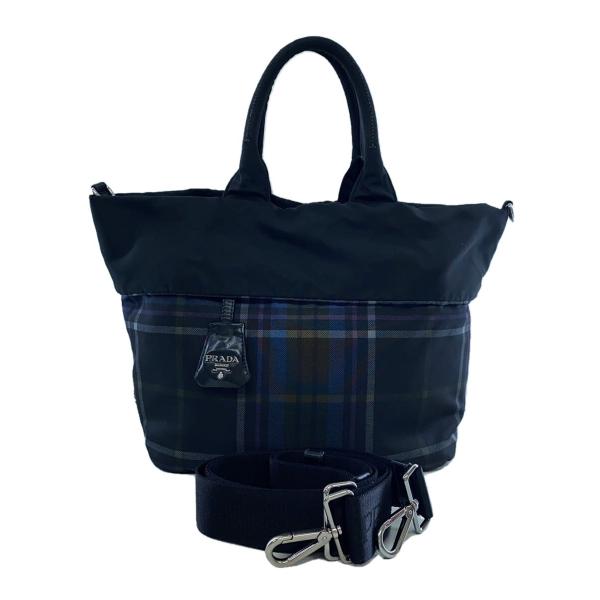 PRADAリバーシブルトートバッグ PRADA◇リバーシブルトートバッグ/トライアングルロゴ/裏地チェック