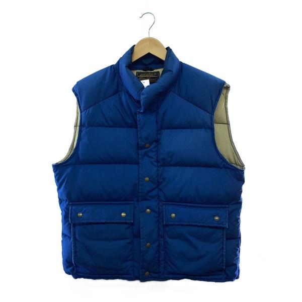 EDDIE BAUER◇80s-/黒タグ/ダウンベスト/ダブルジップ/XL/ナイロン/BLU