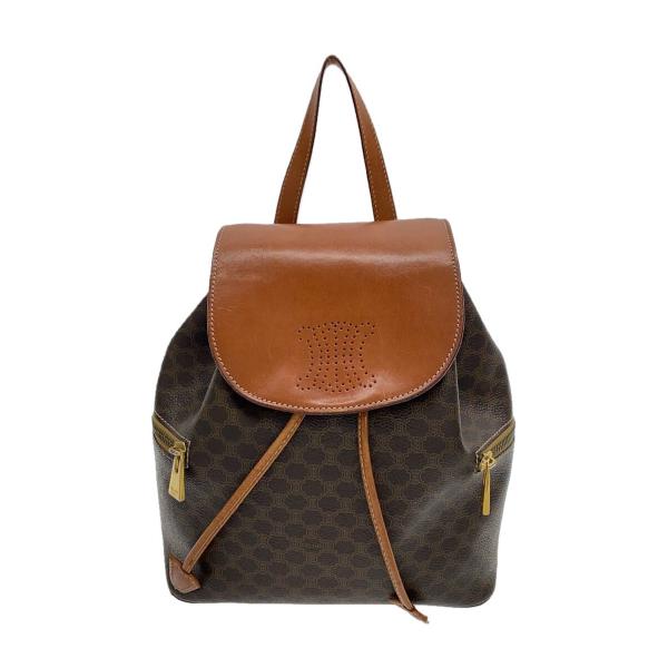 美品 希少 CELINE マカダム リュック オールドセリーヌ ブラウン ロゴ CELINE◇OLD/VINTAGE/オールドセリーヌ/マカダム/レザーフラップ
