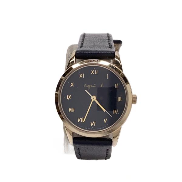 agnes b.◇ソーラー腕時計/アナログ/レザー/BLK/BLK/V117-KNY0