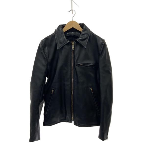 VANSON◇シングルライダースジャケット/38/レザー/BLK/無地 : セカンド
