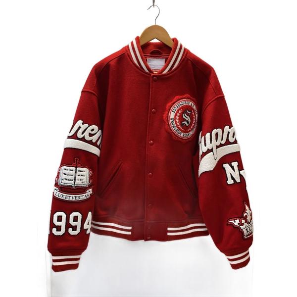 Supreme◇Veritas Varsity Jacket/スタジャン/L/ウール/RED/無地