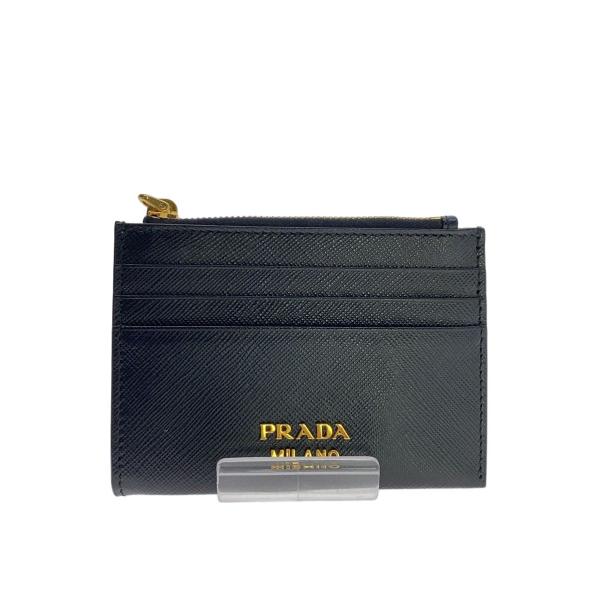 PRADA◇フラグメントケース/レザー/BLK/無地/レディース/サフィアーノ