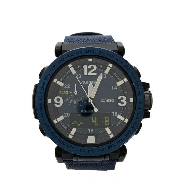 CASIO◆ソーラー腕時計・PROTREK/デジアナ/NVY/NVY/? NULL ?